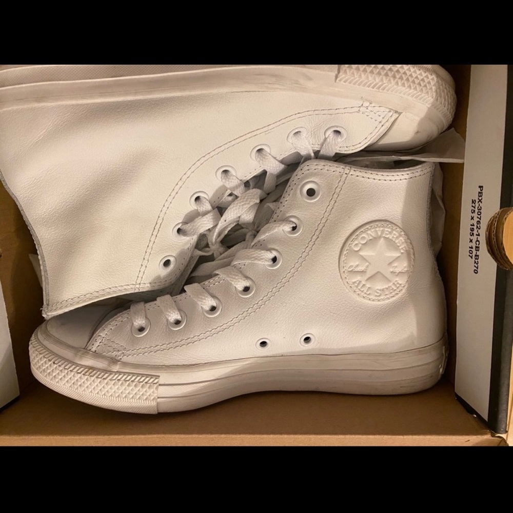 Converse white leather high-top sneakers